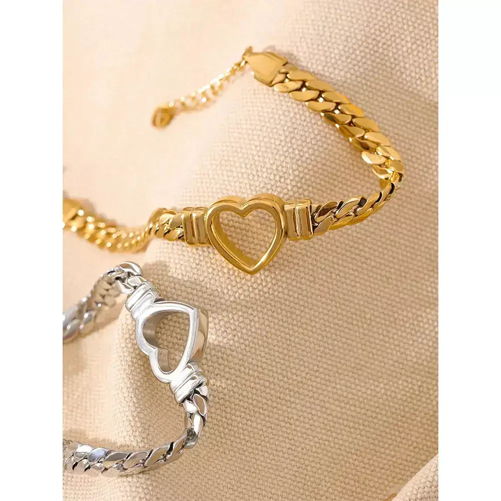 women’s heart bracelet, heart bracelet for women, gold heart bracelet, silver heart bracelet, stainless steel heart bracelet, elegant bracelet for women, meaningful jewellery for her, dainty heart bracelet, bracelet gift for girlfriend, adjustable heart bracelet, romantic gift for her UK, minimalist heart bracelet