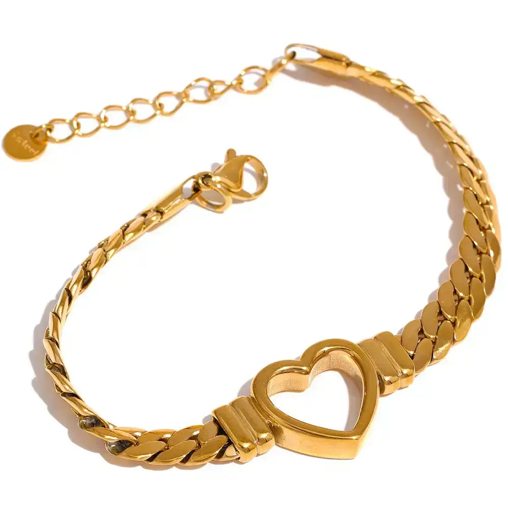 women’s heart bracelet, heart bracelet for women, gold heart bracelet, silver heart bracelet, stainless steel heart bracelet, elegant bracelet for women, meaningful jewellery for her, dainty heart bracelet, bracelet gift for girlfriend, adjustable heart bracelet, romantic gift for her UK, minimalist heart bracelet