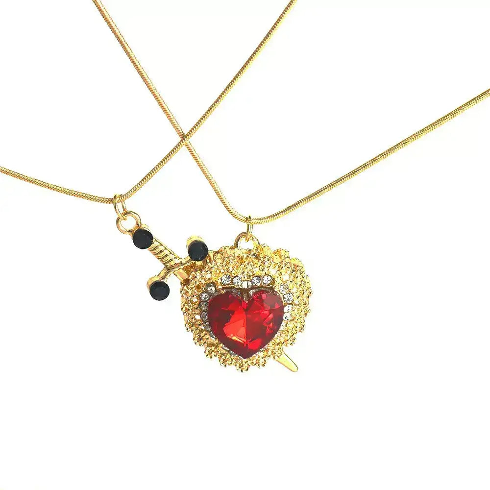Heart & Sword Zircon Necklace Set, heart and sword necklace, couple necklace set, romantic gift for couples, zircon heart necklace, sword pendant necklace, unisex couple jewelry, gift for him and her, love necklace set, elegant couple necklace, fashion jewelry for couples