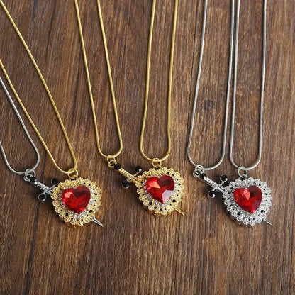 Heart & Sword Zircon Necklace Set, heart and sword necklace, couple necklace set, romantic gift for couples, zircon heart necklace, sword pendant necklace, unisex couple jewelry, gift for him and her, love necklace set, elegant couple necklace, fashion jewelry for couples