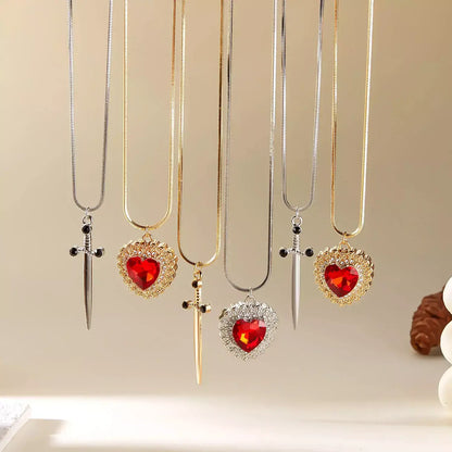 Heart & Sword Zircon Necklace Set