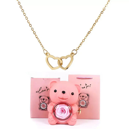 Double Heart Necklace, Romantic Gift for Her, Valentine’s Day Gift for Her, Anniversary Necklace Gift, Heart Pendant Necklace, Teddy Bear Gift Box, Love Heart Necklace, Jewellery Gift Set for Her, Meaningful Gift for Girlfriend, Luxury Necklace Gift