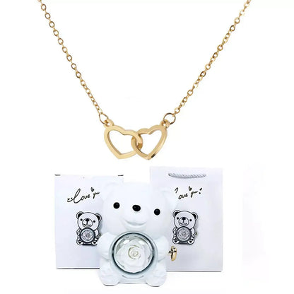 Double Heart Necklace, Romantic Gift for Her, Valentine’s Day Gift for Her, Anniversary Necklace Gift, Heart Pendant Necklace, Teddy Bear Gift Box, Love Heart Necklace, Jewellery Gift Set for Her, Meaningful Gift for Girlfriend, Luxury Necklace Gift