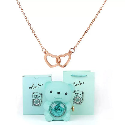 Double Heart Necklace, Romantic Gift for Her, Valentine’s Day Gift for Her, Anniversary Necklace Gift, Heart Pendant Necklace, Teddy Bear Gift Box, Love Heart Necklace, Jewellery Gift Set for Her, Meaningful Gift for Girlfriend, Luxury Necklace Gift