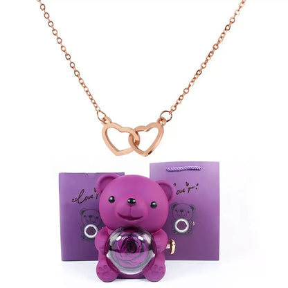 Double Heart Necklace, Romantic Gift for Her, Valentine’s Day Gift for Her, Anniversary Necklace Gift, Heart Pendant Necklace, Teddy Bear Gift Box, Love Heart Necklace, Jewellery Gift Set for Her, Meaningful Gift for Girlfriend, Luxury Necklace Gift