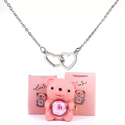Double Heart Necklace, Romantic Gift for Her, Valentine’s Day Gift for Her, Anniversary Necklace Gift, Heart Pendant Necklace, Teddy Bear Gift Box, Love Heart Necklace, Jewellery Gift Set for Her, Meaningful Gift for Girlfriend, Luxury Necklace Gift