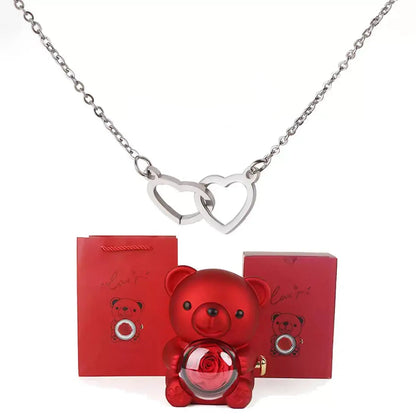 Double Heart Necklace, Romantic Gift for Her, Valentine’s Day Gift for Her, Anniversary Necklace Gift, Heart Pendant Necklace, Teddy Bear Gift Box, Love Heart Necklace, Jewellery Gift Set for Her, Meaningful Gift for Girlfriend, Luxury Necklace Gift