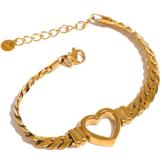 women’s heart bracelet, heart bracelet for women, gold heart bracelet, silver heart bracelet, stainless steel heart bracelet, elegant bracelet for women, meaningful jewellery for her, dainty heart bracelet, bracelet gift for girlfriend, adjustable heart bracelet, romantic gift for her UK, minimalist heart bracelet